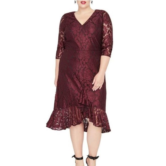 RACHEL Rachel Roy Parker Lace A-Line Scalloped Hem Ruffle Cocktail Dress - Picture 3 of 6